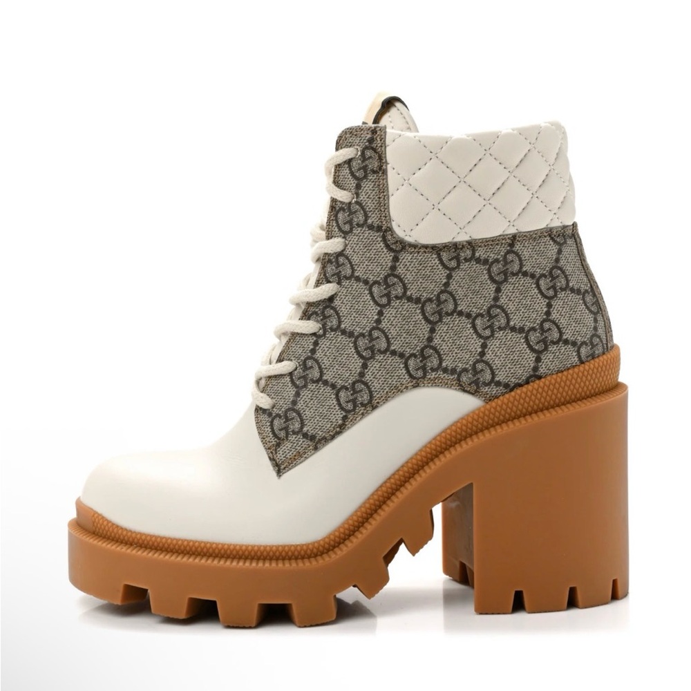 Aurhentic Gucci Supreme Monogram Trip Combat Heeled Boots - Picture 13 of 15